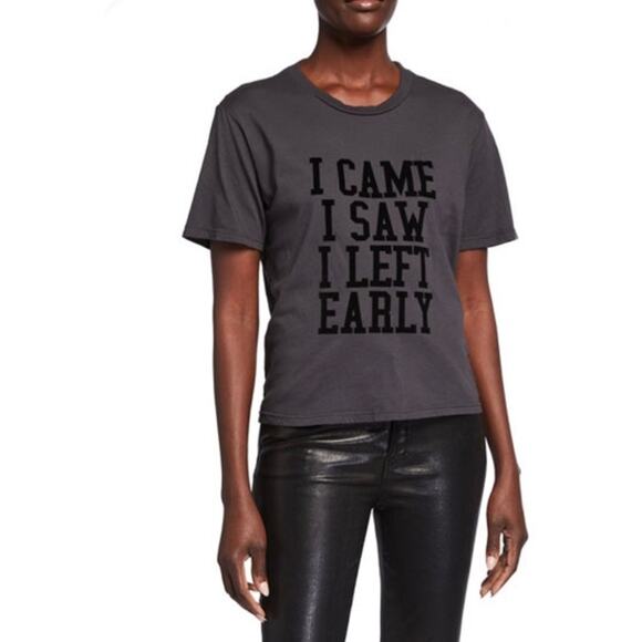 Le Superbe JOMO I Came I Saw I Left Early Tee Black NWT